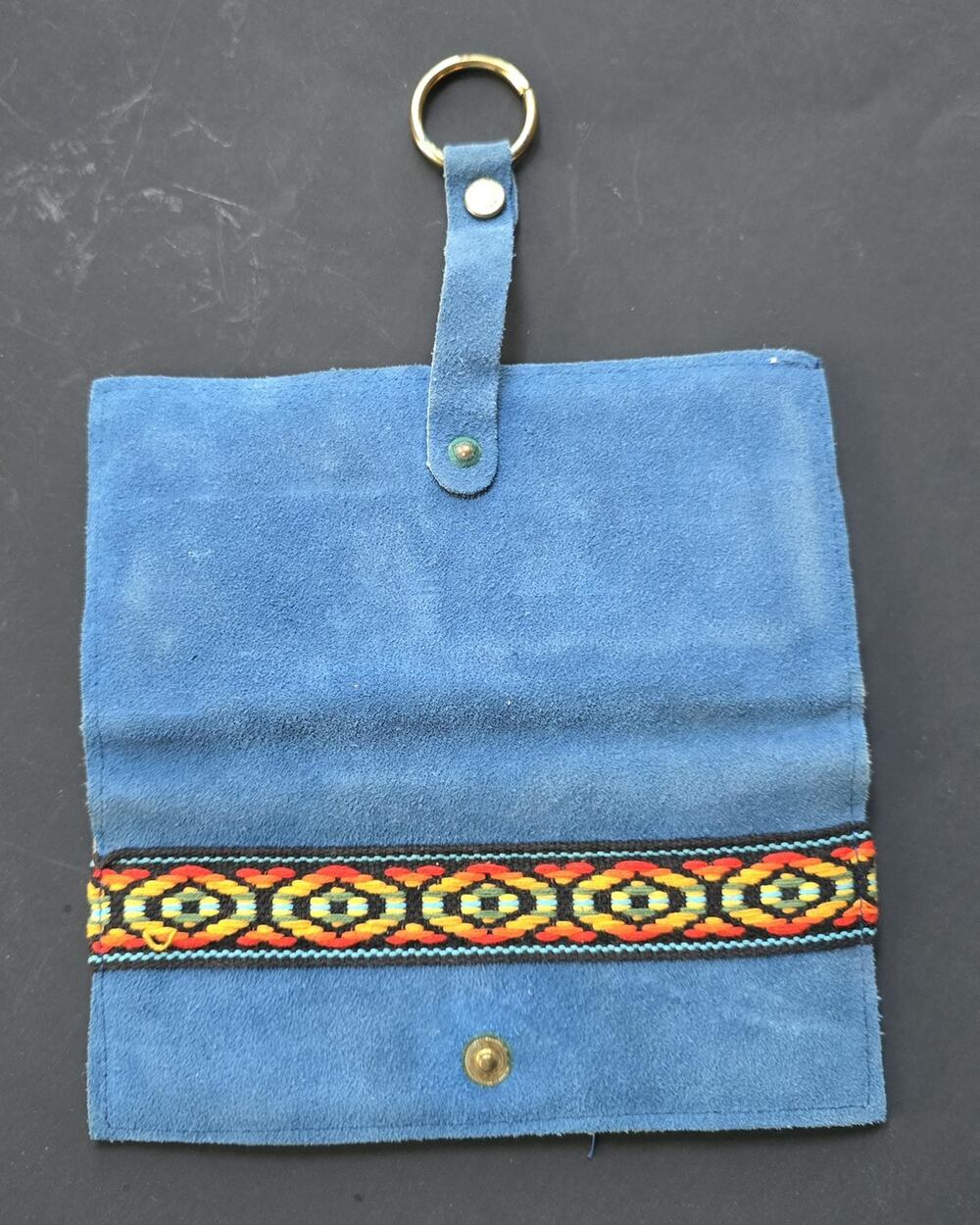 Vintage 1970s Blue Suede Boho Clutch Wallet | Retro Hippie Festival